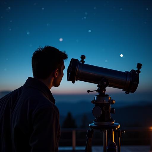 가이드 투어 중 망원경을 통해 별을 보는 참가자