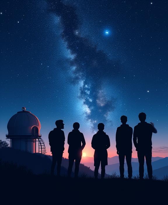 강원도 천문대에서 밤하늘을 바라보는 별빛 길 팀원들